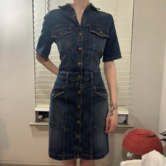 Retro Jean Moto Dress Current/Elliott ‘The Trucker Shirt Dress’ - Picture 6 of 6